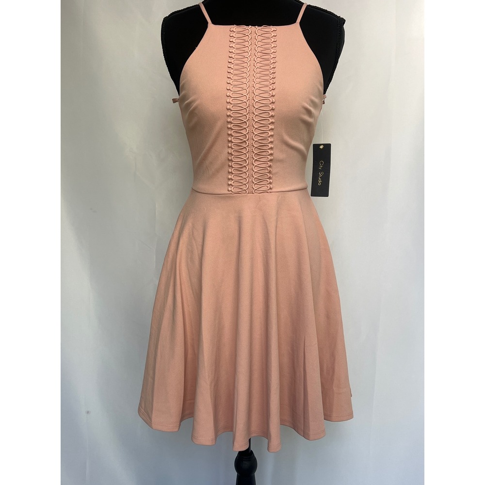 City Studio Womens Pink Soutache Halter Fit and Flare Skater Dress Size 0 NWT